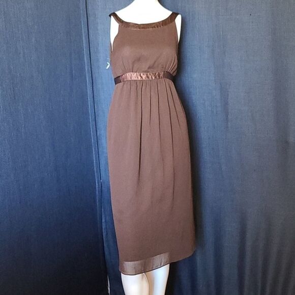Motherhood Maternity BROWN Crepe Midi Dress Size Small Sleeveless Dressy Party - Picture 4 of 10